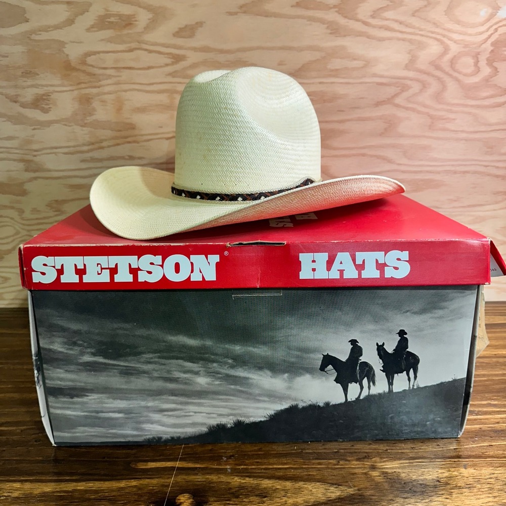 Stetson Straw Cowboy Hat in Natural Cream with Brown Band